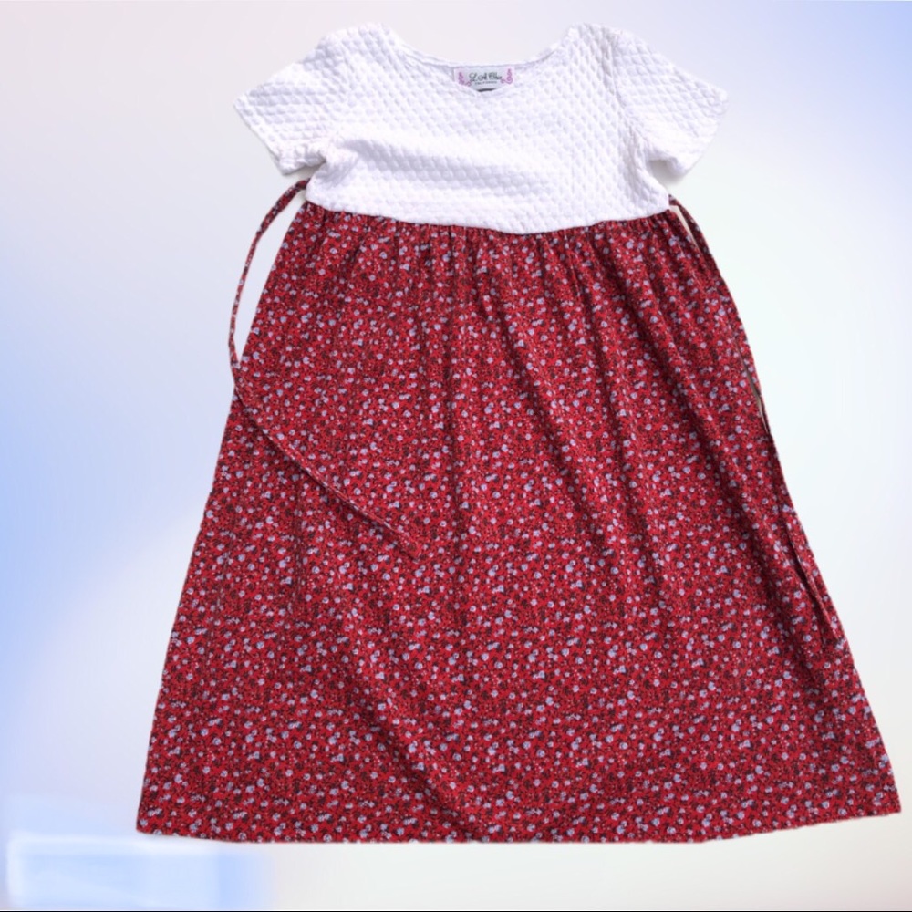 L.A. Chic Girls Vintage White/Red/Black Floral Summer Pucker Dress Size Large